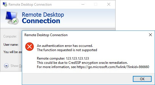 Ошибка при подключении по RDP (CreedSSP encryption oracle remediation)